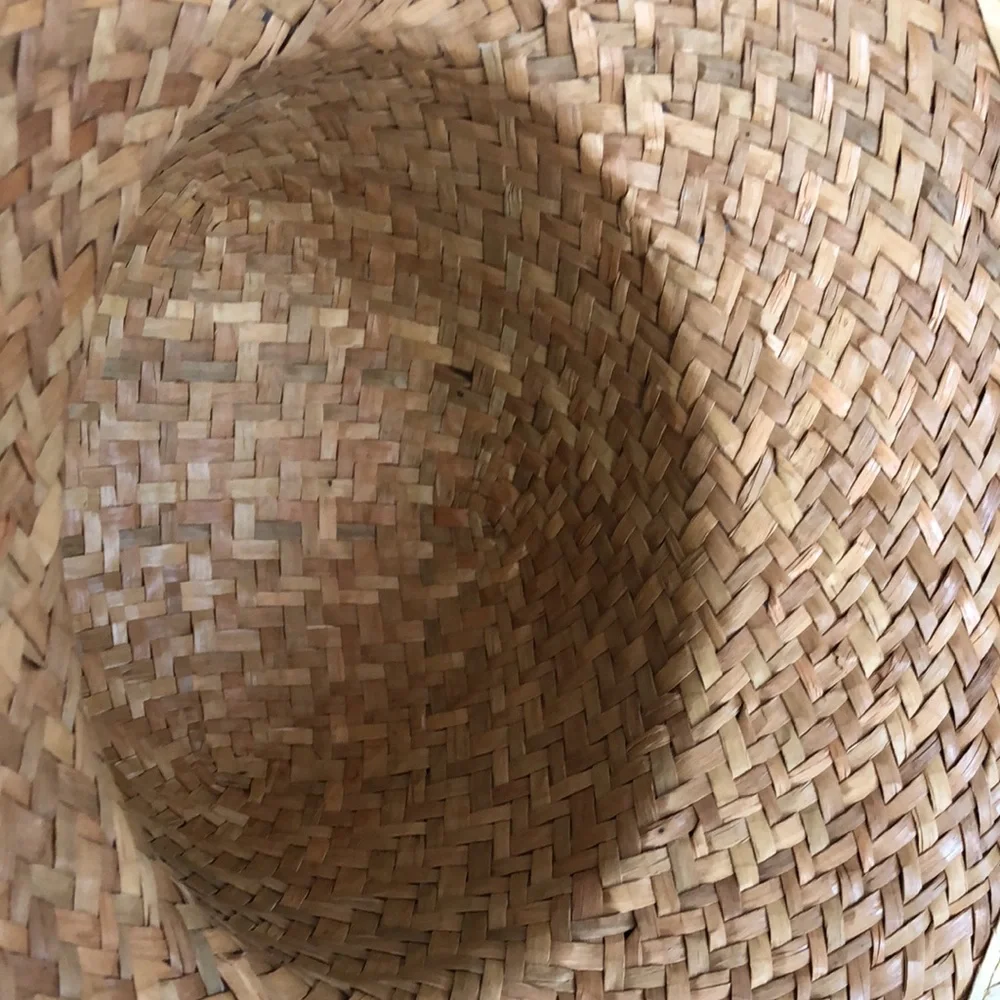 Women wicker thick weave medium brim summer sun hat w/rattan tie